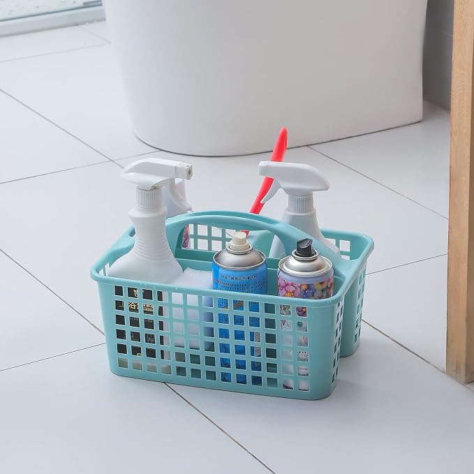 Portable Shower Caddy Basket Plastic Storage Basket with Divided Light Blue - Image 7