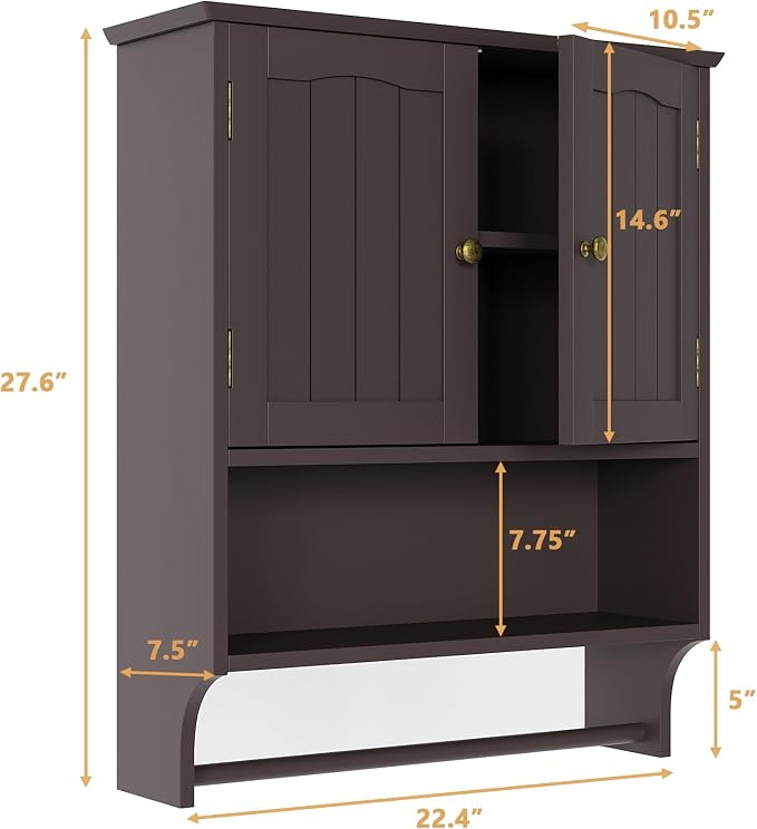 Bathroom Cabinet, Bathroom Wall Cabinet with 2 Doors and Adjustable Shelf, Wooden Medicine Cabinets Wall Mount, Over the Toilet Storage - Image 3