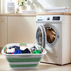 SAMMART 30L(8 gallon) Collapsible Plastic Laundry Basket - Foldable Pop Up Storage Container/Organizer - Space Saving Hamper/Basket - Water Capacity 24L(6.3 gallon) (1, Grey/Dark Sea Green) - Image 2