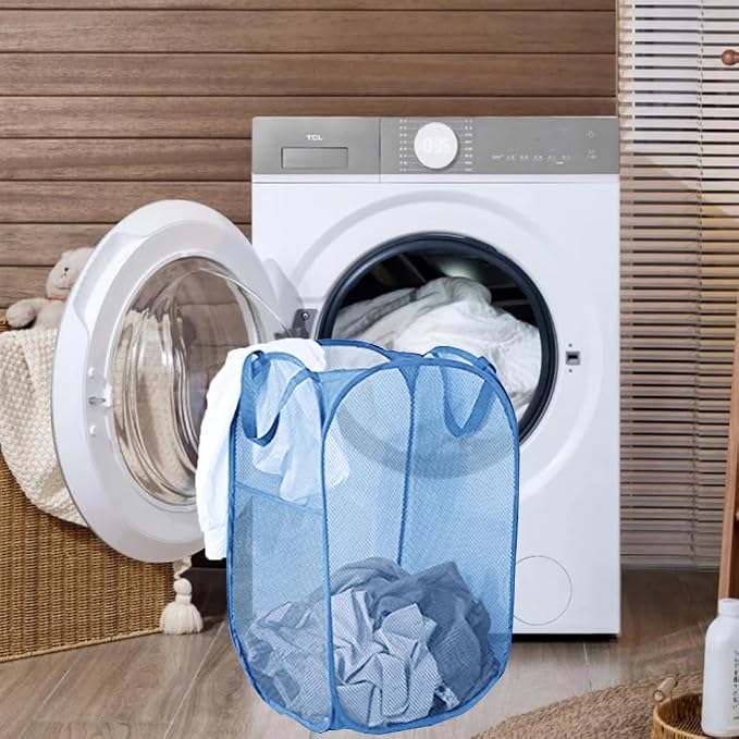 Mesh Pop Up Laundry Hamper, Collapsible Laundry Baskets, Foldable Dirty Clothes Hampers for Bathroom, College Dorm, Travel (Ash Blue) - Image 4
