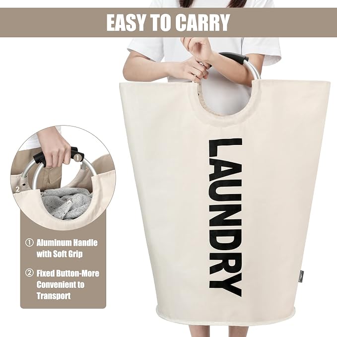 DOKEHOM 125L X-Large Laundry Basket Bag, Collapsible Tall Hamper, Beige - Image 4
