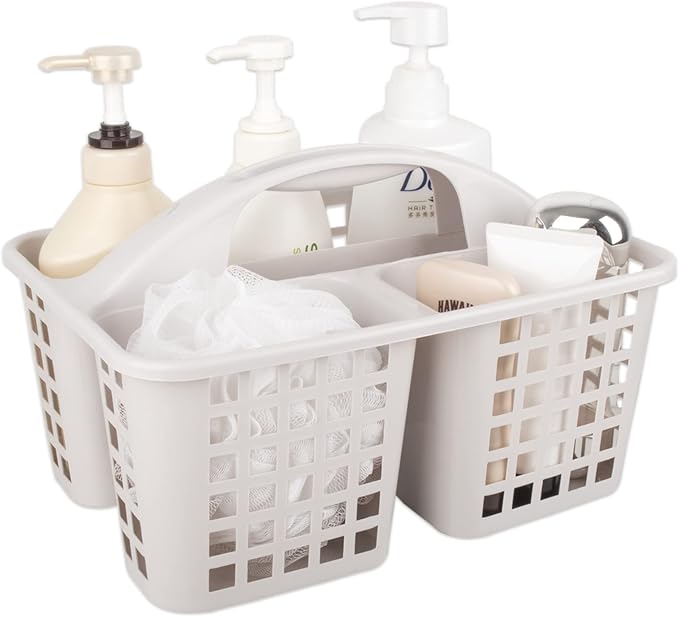 Portable Shower Caddy Basket Plastic Storage Basket with Divided Light Grey by JiatuA