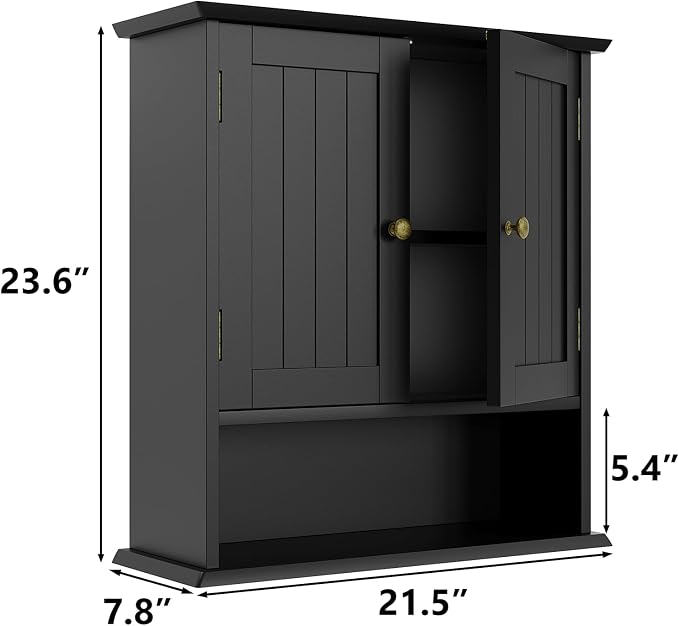 Bathroom Wall Cabinet, Bathroom Cabinet Wall Mount with 2 Doors and Open Shelf, Over The Toilet Wall Storage, Wooden Medicine Cabinets - Image 3