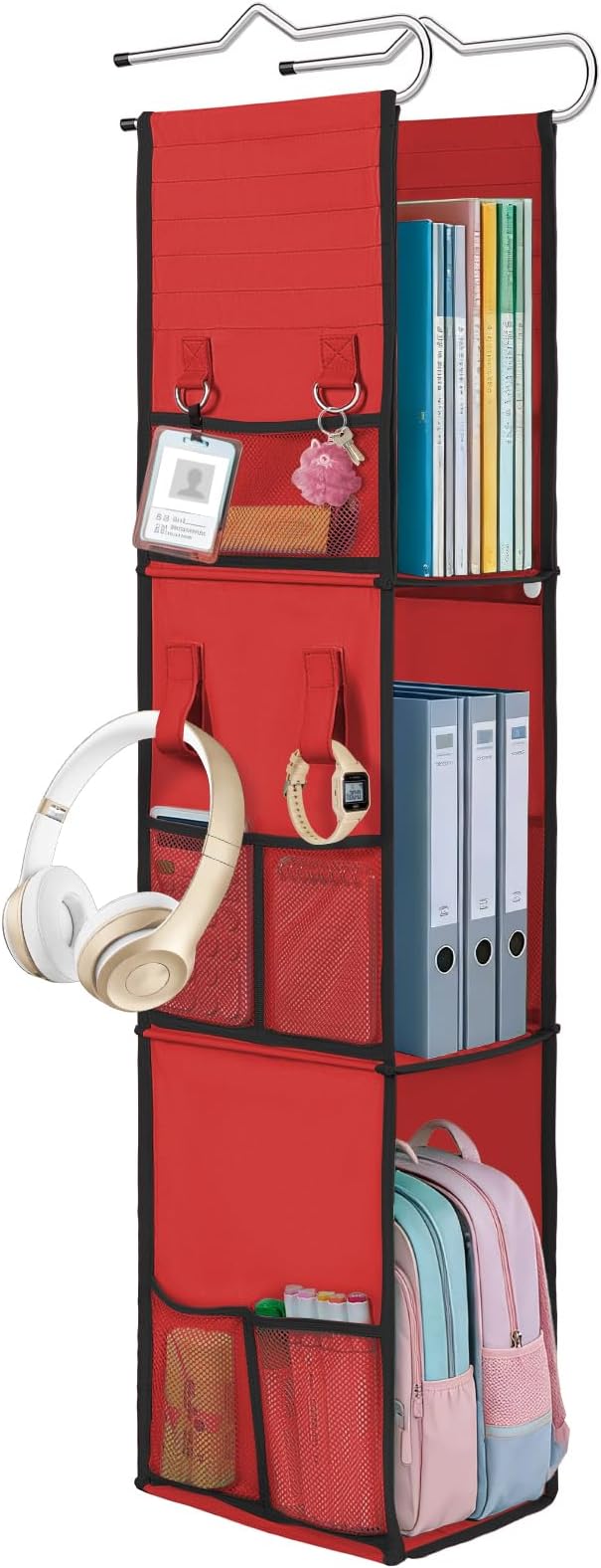 LOVEGRASS 3 Shelf Hanging Locker Organizer with Side Pockets, Red and Black by LOVEGRASS