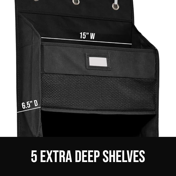 GORILLA GRIP Over The Door Organizer Storage, 5 Deep Hanging Shelves, Holds 50lbs, Closet Organizers Shelf for Bedroom, Shoes, Bathroom, Nursery, Dorm Essentials, 3 Metal Hooks, 58x15 Inches, Black - Image 4