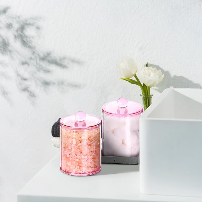 2 Pcs Acrylic Qtip Holder, Cotton Ball Holder Jars with Lids, Pink - Image 6