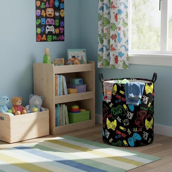 Baby Laundry Basket Baby Nursery Hamper Kids Laundry Basket Toy Storage Bin for Boys Room Decor Gift Baskets for Bedroom Bathroom(Game) - Image 4