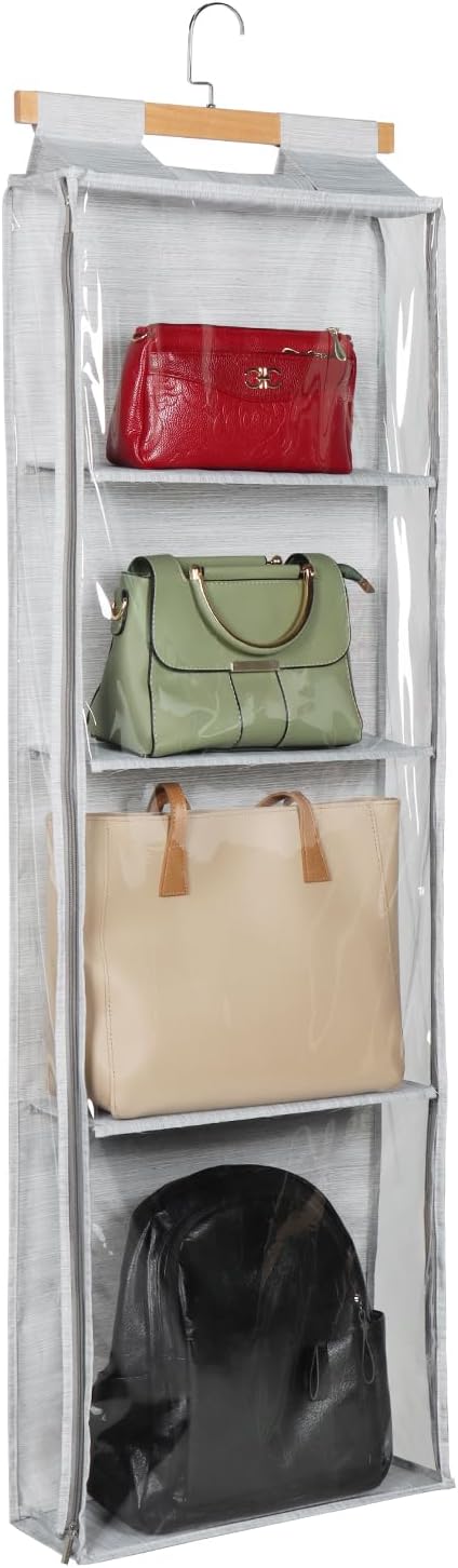 Syeeiex Hanging Handbag Purse Organizer with Zippers, 4 Mesh Shelves, Grey by syeeiex