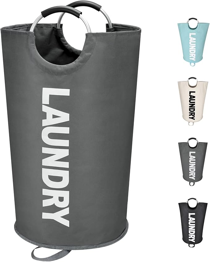 Maxsilan 125L X-Large Laundry Basket Bag, Collapsible Tall Hamper, Dark Grey by Maxsilan