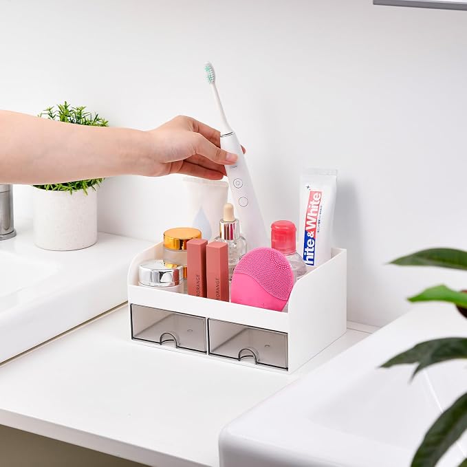Bathroom Counter Sink Vanity Organizer Countertop with Drawers, White B - Image 3