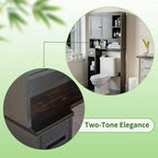 Over The Toilet Storage Cabinet with 7 Shelves, Imitation Walnut Grain Above Toilet Bathroom Organizer with Toilet Paper Holder Stand, Space Saver for Restroom, Laundry, Bathroom (Black) - Image 5