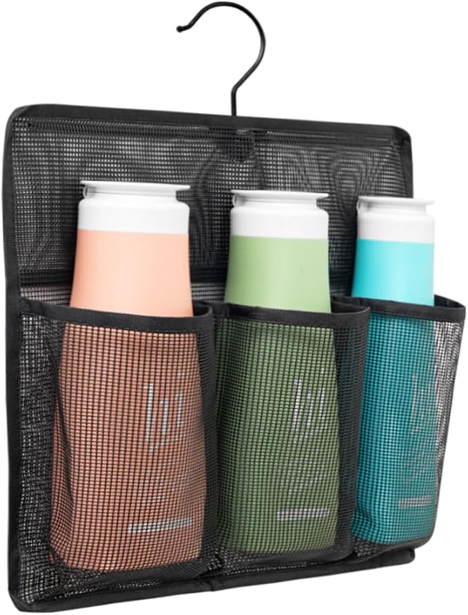 ALYER Mesh Shower Organizer,Shower Caddy with Rotating Detachable Metal Hanger, Quick Dry Bathroom Storage for Toiletry Accessories, Portable Shower Bag for RV,Dorm,Gym and Travel (Black) by ALYER