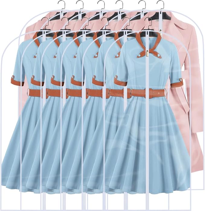 Clear Garment Bags Clothes Covers for Closet Storage (set of 12) Closet Cover for Open Closet Hanging Clothes Travel Bag Clothes Bags with Zipper Gown Garment Bag for Long Dresses by HomeClean