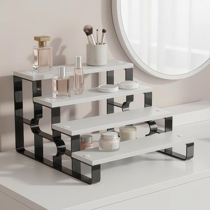4 Tier Wood Makeup Organizer, Perfume Display Stand for Bathroom - Image 3