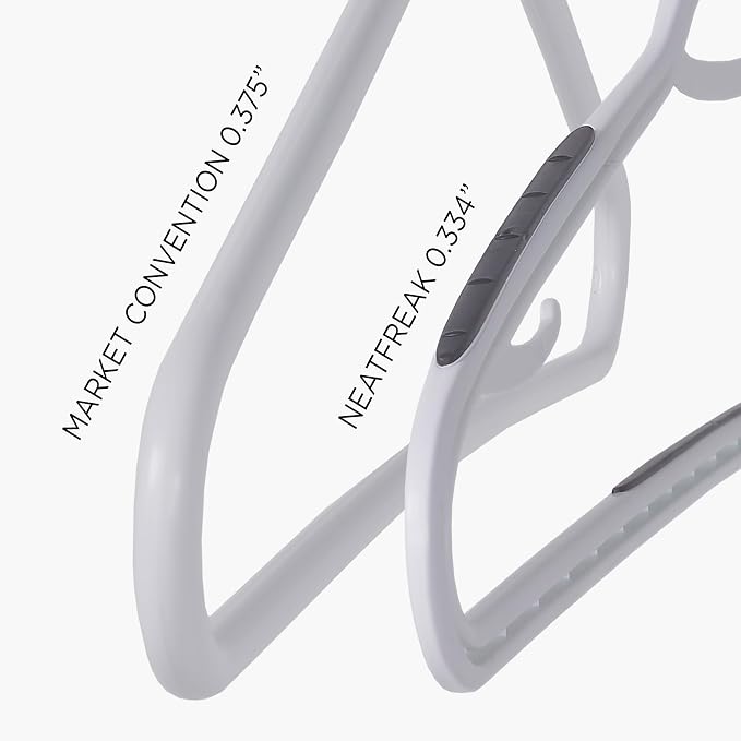 Neatfreak Slim Non Slip Hangers - Space Saving Set of 10 With Lingerie Hooks and Pants/Accessories Bar - Patented W Frame White Plastic Hangers - Image 7