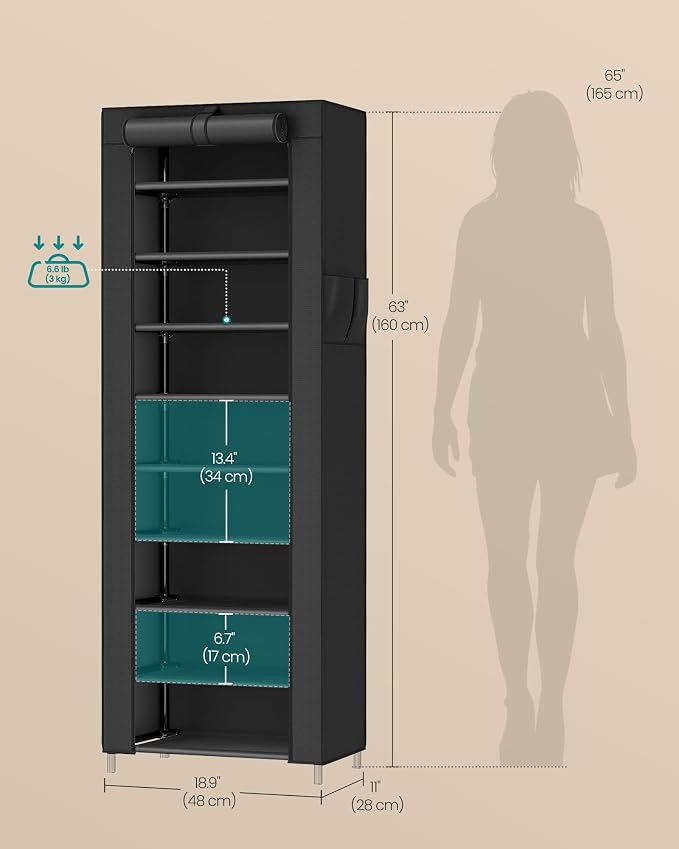 SONGMICS 10-Tier Shoe Rack with Cover, Shoe Storage Cabinet for 20 Pairs - Image 2