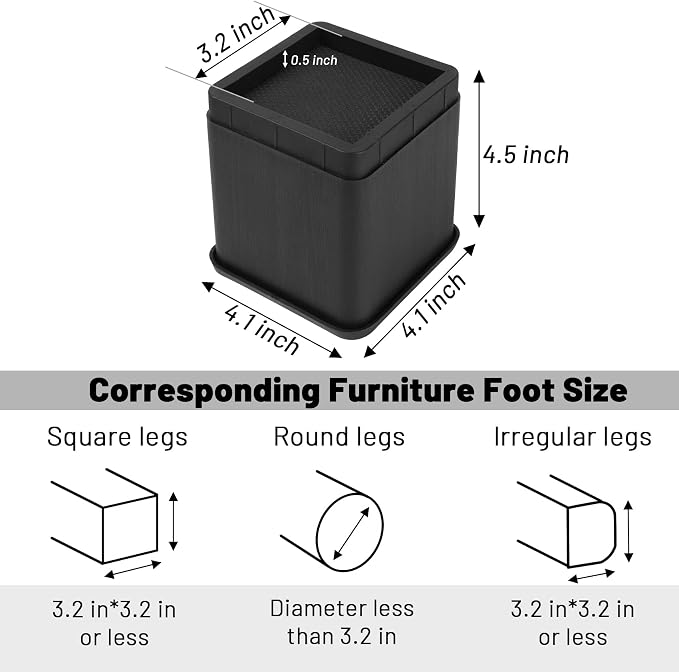 BTSD-home Bed Risers 4 Inch, 4 Pack - Image 2