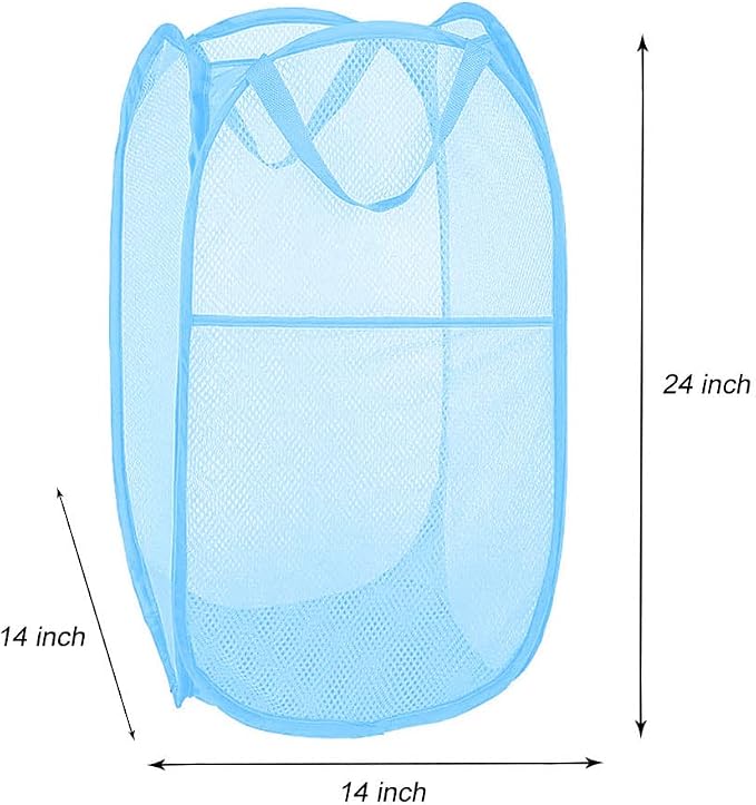 Larpur Pop up Laundry Hamper, Collapsible Laundry Basket, Portable Mesh Clothes Hamper for Home Room, College Dorm, Apartment, Foldable Hamper with Carry Handles, Sky Blue - Image 2