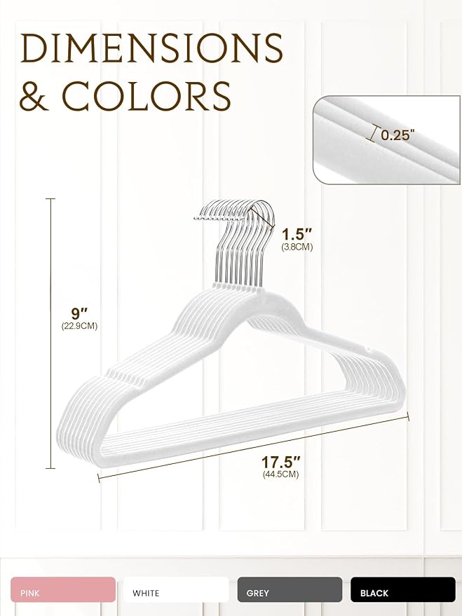 White Velvet Hangers 70 Pack, Non Slip Felt Slim Hangers for Space Saving - Image 6