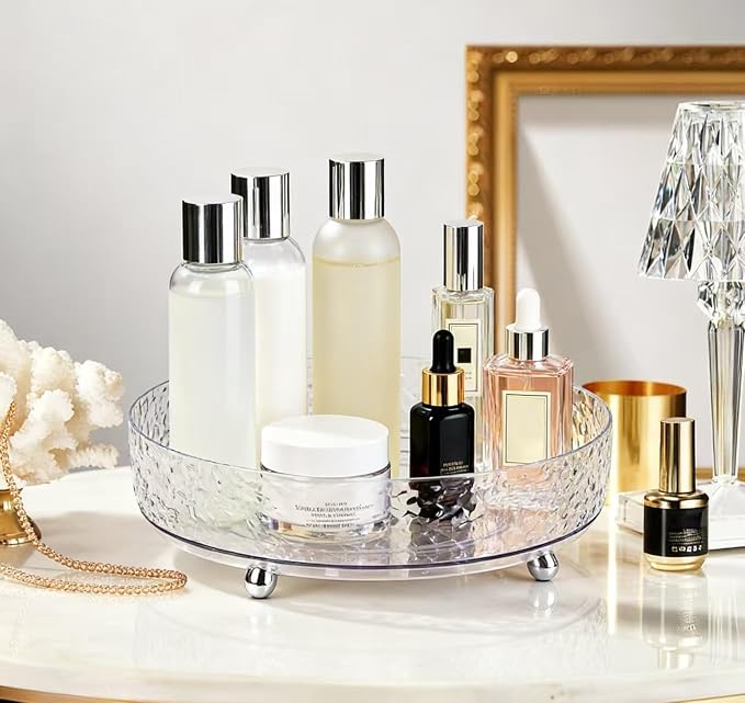 360° Rotating Makeup Organizer, 9" Clear Perfume Organizer Turntable Lazy Susan for Vanity, Pantry, Bathroom Counter, Cabinet, Spinning Cosmetic Storage Holder for Skincare, Perfume, Lotions - Image 4