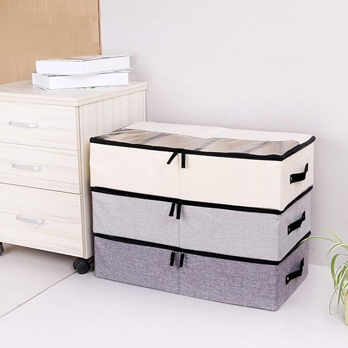 AARAINBOW Foldable Under Bed Clothes Organizer with Lid, Fabric Underbed Storage Container with Adjustable Dividers, Long UnderBed Storage Bins with Handles, Clear Shoes Storage Under Bed (2 Gray) - Image 6