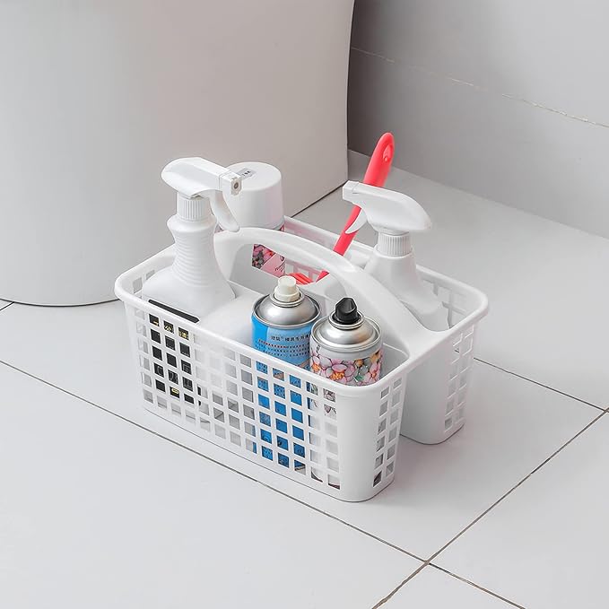 Portable Shower Caddy Basket Plastic Storage Basket with Compartments White - Image 3