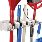 HOME IT Broom and Mop Holder Wall Mount – Heavy Duty Garage Organizer with 5 Slots & 6 Hooks, 7.5lbs Capacity Per Slot - Easy Install Storage Rack for Home, Kitchen, Laundry Room & Garden - Off-White by HOMEIT
