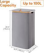 Lifewit 105L Laundry Basket with Lid, Clothes Hampers for Laundry with Bamboo Handles and 1 Removable Bag, Large Foldable Laundry Hamper for Bedroom, Bathroom, Dorm, Laundry Room, Gray - Image 4