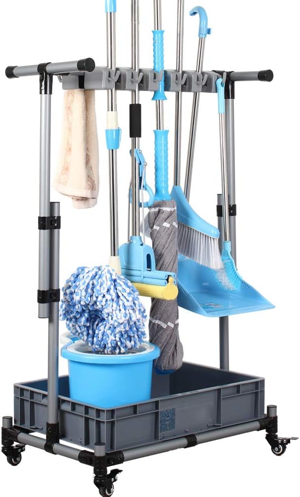 Broom And Mop Holder Put Wet Movable Floor-Mounted Mop Rack Floor Standing Cleaning Tool Cart Storage For Garden Garage Schools, Hospitals, Factories, Hotels,Property Companies by QTJH