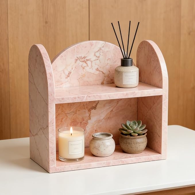 DUANYAN Marble Shelf Bathroom Counter Organizer and Storage 2-Tier Pink - Image 5