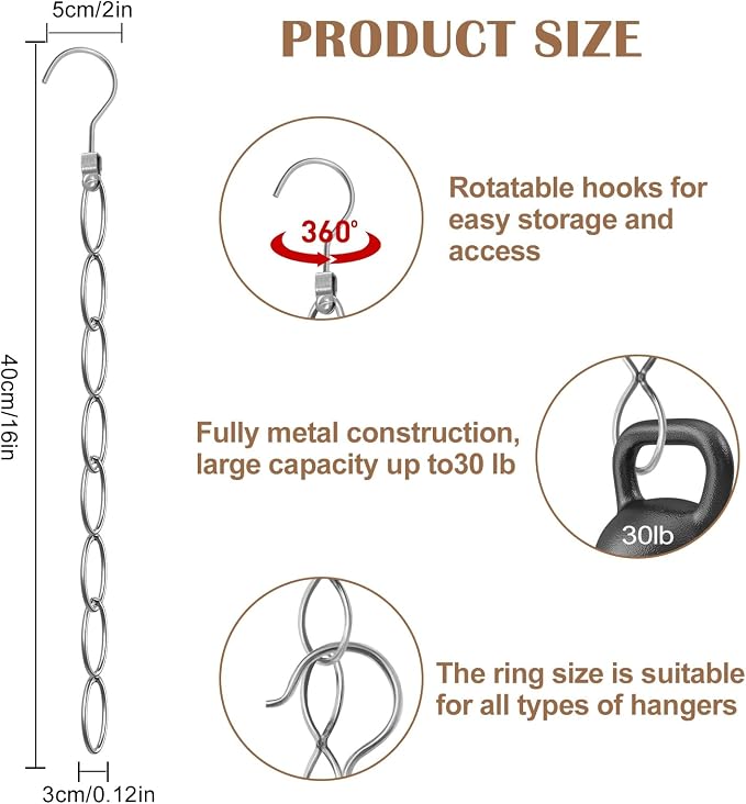 80 Holes Clothing Chain Hangers: 10 Pack Metal Space Saving Hangers - Image 2