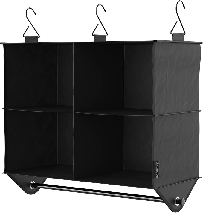 ClosetMaid 4-Shelf Fabric Hanging Closet Organizer with Garment Rod for Shirts, Sweaters, Pants, Hats, Shoes, Purses with Charcoal Black Finish - Image 2