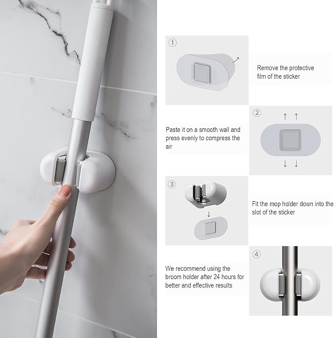 BEZOX Broom Holder, 3 PCS Wall Mount Mop Organizer Gripper, Self-adhesive Cleaning Suppliers Hanger Stands Rack for Bathroom, Kitchen, Garden, Garage Organization Storage - Image 6