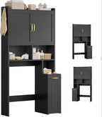 UPOSOJA Over The Toilet Storage Cabinet with Pulley Bathroom Storage Cabinet, Space Saver W/Adjustable Shelf & Open Shelf for Bathroom, Restroom, Laundry (Black) - Image 9
