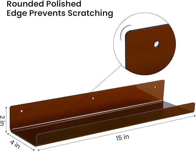 upsimples 4 Pcs 15" Acrylic Shelves for Wall Decor and Display, Brown - Image 3