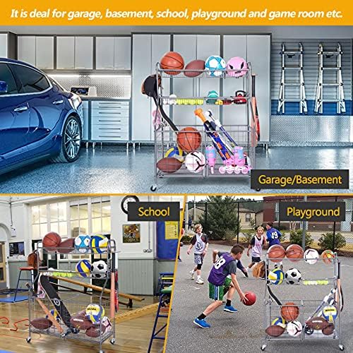 Kinghouse Garage Ball Organizer, Includes Storage Bin, Bat Holder, Hooks - Image 2