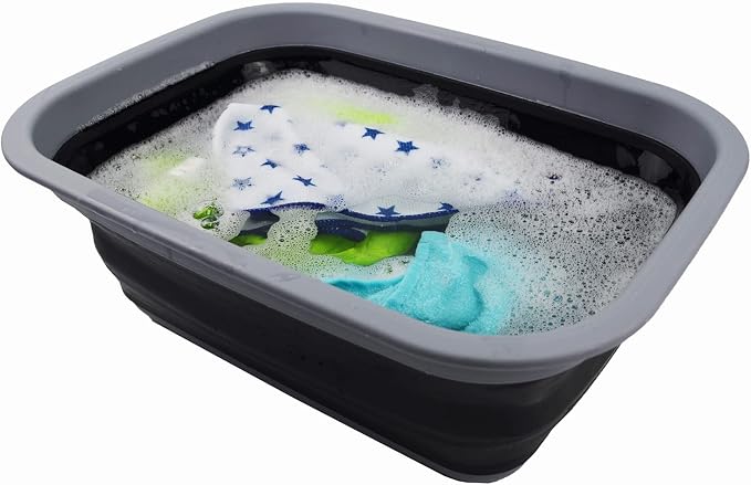 SAMMART 9.2L (2.37Gallon) Collapsible Tub - Portable Outdoor Picnic Basket/Crater - Foldable Shopping Bag - Space Saving Storage Container (M, Dark Grey/Black) - Image 6