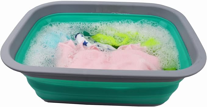 SAMMART 9.2L (2.37Gallon) Collapsible Tub - Portable Outdoor Picnic Basket/Crater - Foldable Shopping Bag - Space Saving Storage Container (M, Dark Grey/Bluish-Green) - Image 5