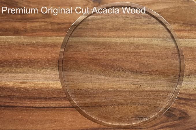 21" Acacia Wood Lazy Susan Organizer Kitchen Turntable for Cabinet Pantry Table Organization - Image 4