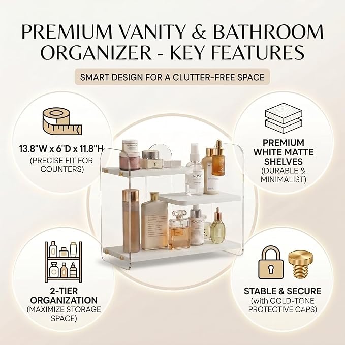 3-Tier Acrylic & Wood Bathroom Vanity Countertop Organizer Shelf - Image 7