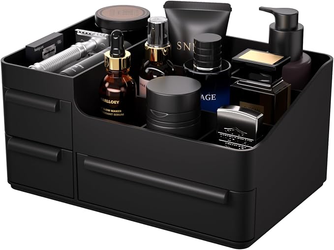 Men's Cologne Organizer with Drawers: Black Men Bathroom Counter Organizer, Dresser Organizer for Shaving Kit, Skincare, Gifts for Men by YourSpaceYourWay-Rasydyn