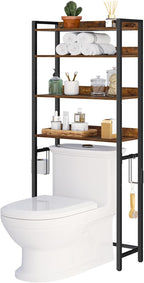 MAHANCRIS Over The Toilet Storage Rack, 4 Tier Bathroom Organizer Over Toilet, Freestanding Space Saver Toilet Stand with 2 Hooks, Bathroom Storage Shelf, Easy to Assemble, Rustic Brown TSHR0401Z - Image 8