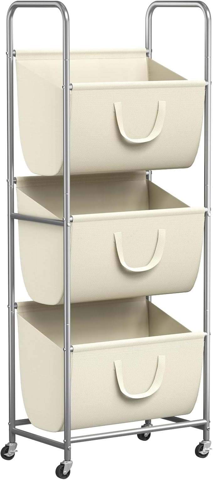 ELYKEN 3-Tier Vertical Rolling Laundry Hamper with Wheels & Removable Bags by ELYKEN