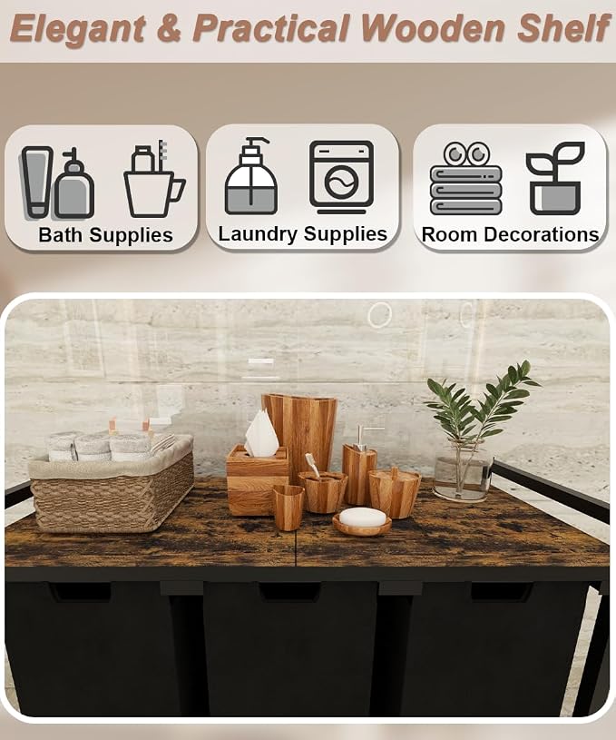 10 x 3 Gal Large Laundry Hamper, Rustic Brown and Black - Image 3