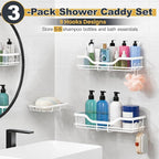 OMAIRA 3-Pack Shower Caddy with Soap Holder, Adhesive Rustproof No-drill Strudy Loading Inside Shower Organizer Shelves Rack Storage Bathroom Organization for Smooth Wall Glass Tile, White - Image 4