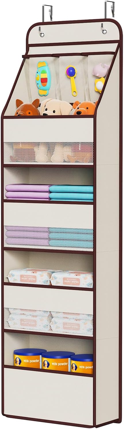 Univivi Fabric Over Door Hanging Organizer for Baby Nursery, Beige, 5-Shelf by Univivi
