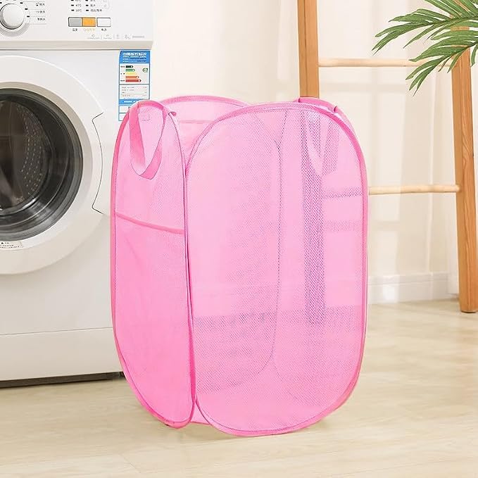 Pop Up Laundry Hamper Reinforced Collapsible Laundry Basket Foldable Clothes Hamper for Home, Dorm Room, Travel, Cruise, Pink - Image 6