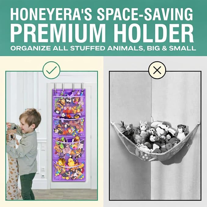 Honeyera Plush Storage (Patent Pending) - Plush Hammock Net Over Door Organizer for Stuffies, Baby Accessories, Toy/Hammock Hanging Storage Big Girls Toddler Large Bag Animals (Purple) - Image 3