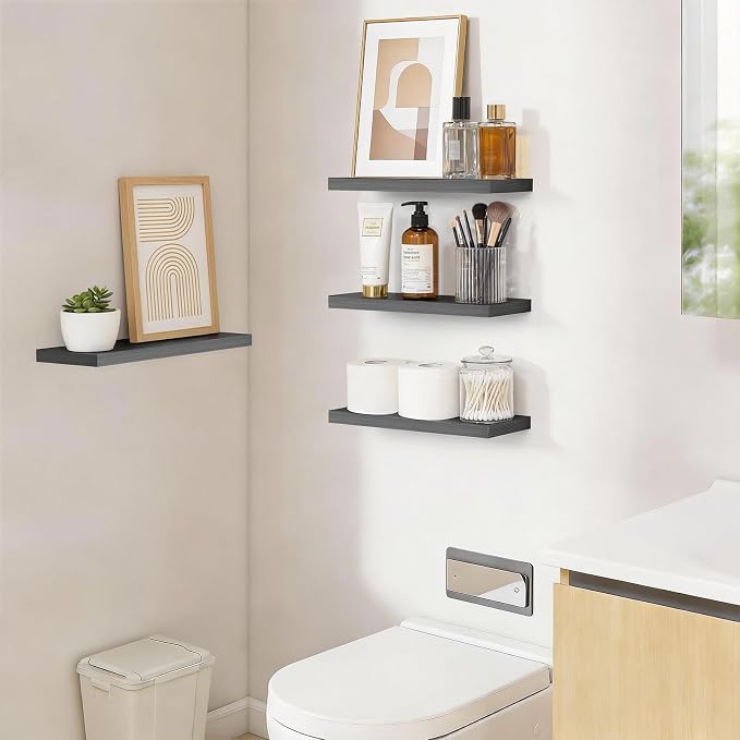 BAYKA Grey Floating Shelves 15.7in, Set of 3, Wall Mounted for Wall Decor - Image 6