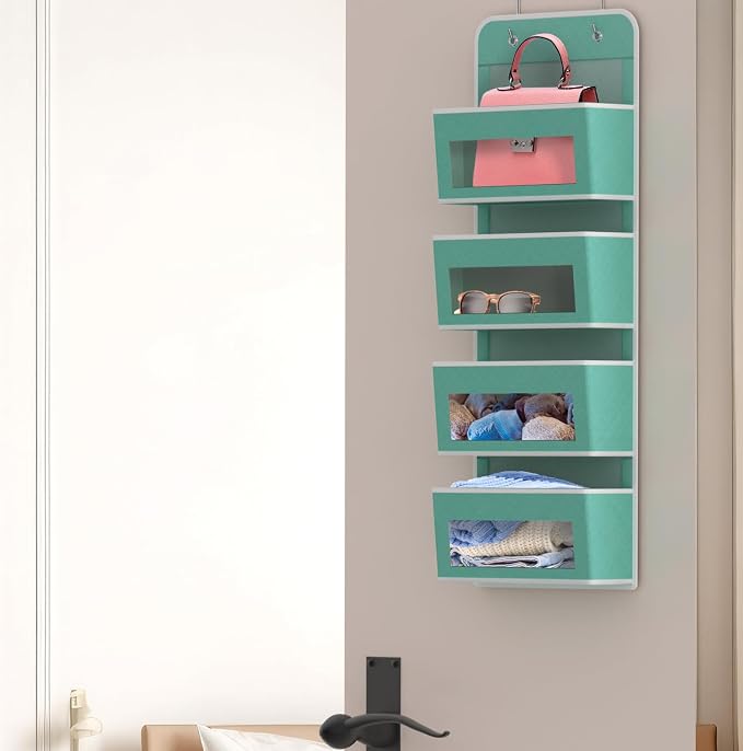 Simple Houseware 4 Clear Pocket Over Door Hanging Organizer, Turquoise - Image 5